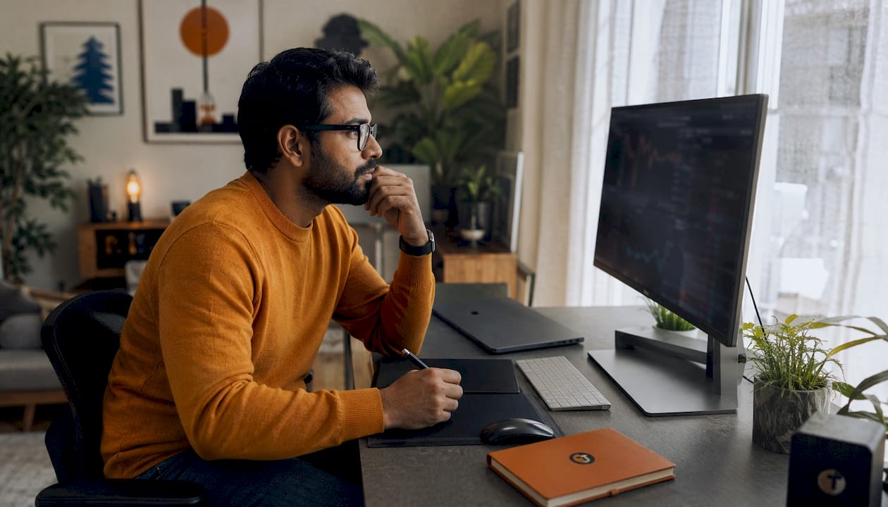 Trader comparing trading platforms on monitor