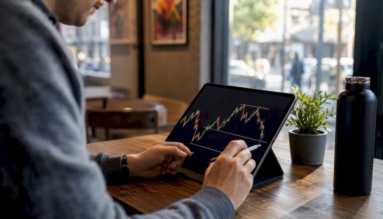 Hands marking swing highs and lows on a chart