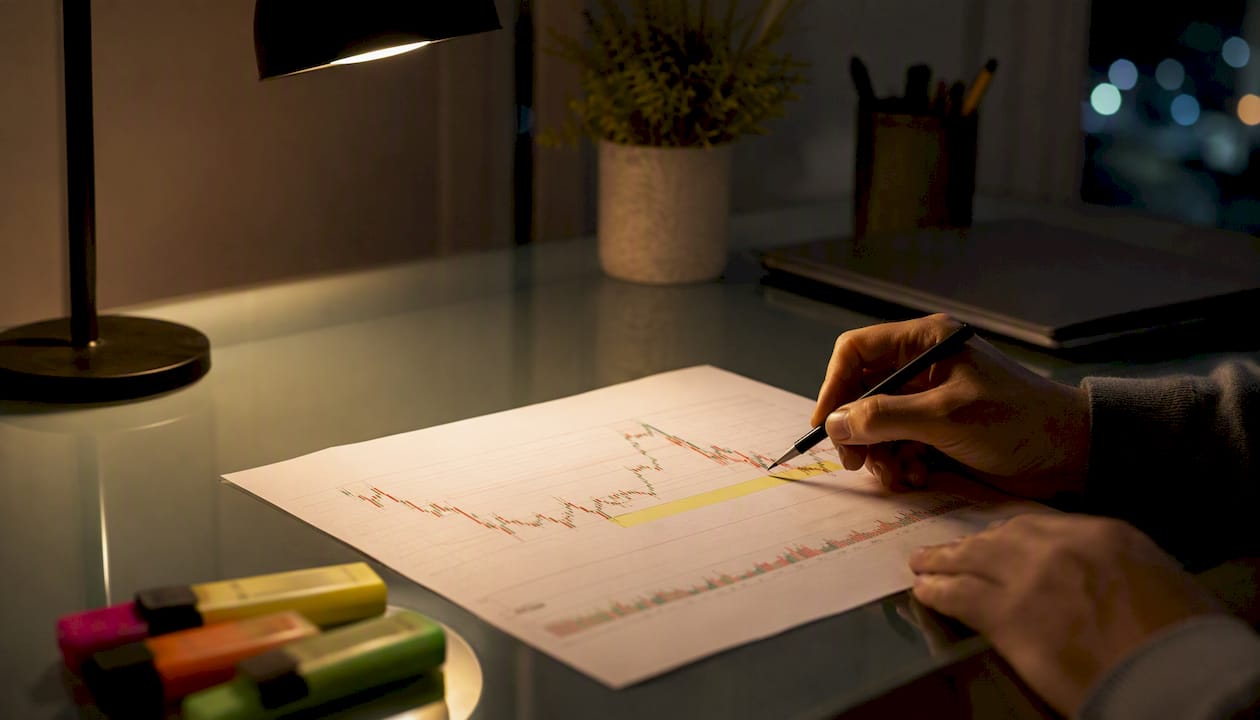 Close-up of technical charts showing lower timeframe details