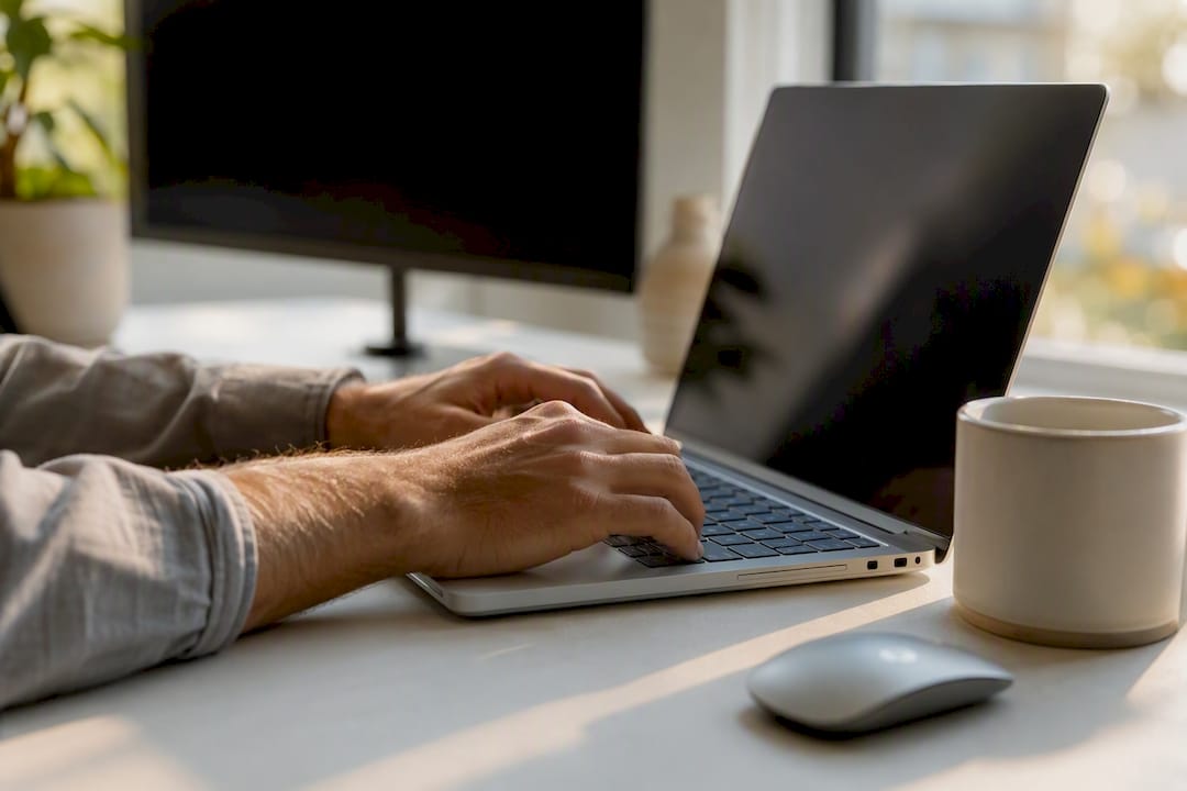 Trader hands adjusting laptop keyboard