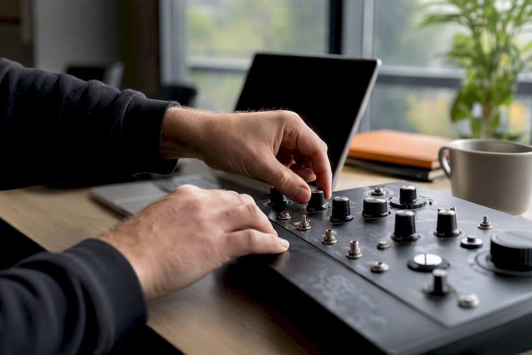 Hands adjusting risk control knobs