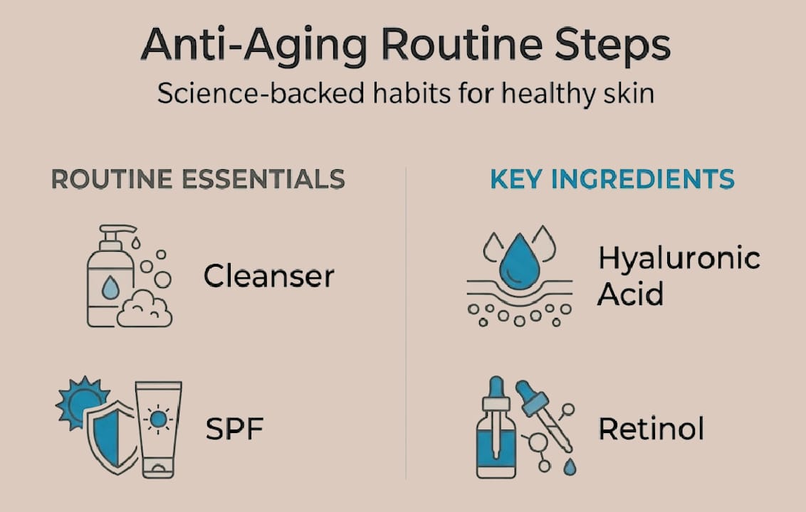 Infographic showing key anti-aging skincare steps