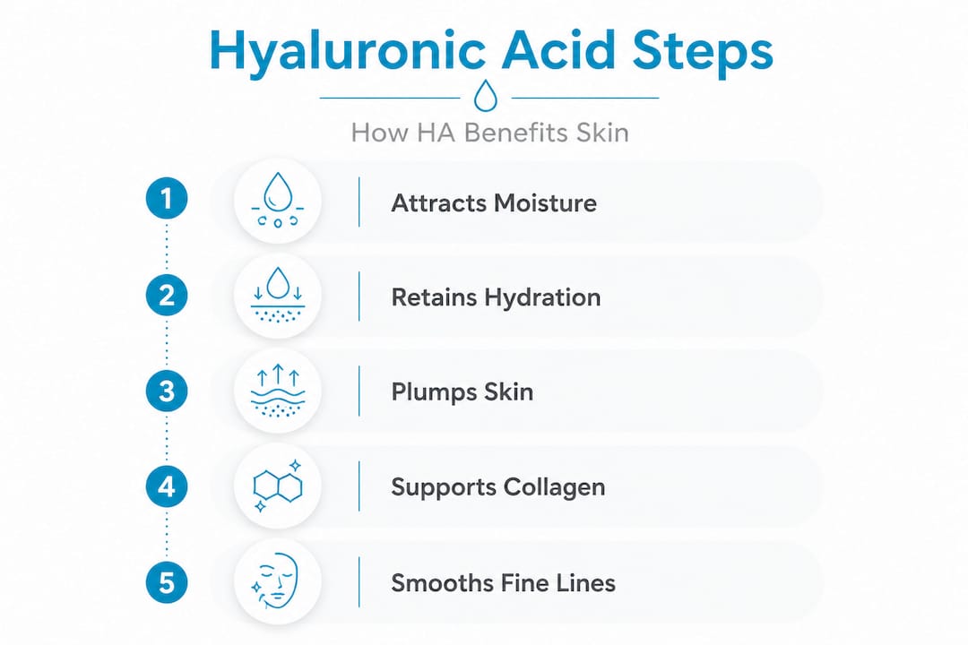 Infographic showing hyaluronic acid skincare steps