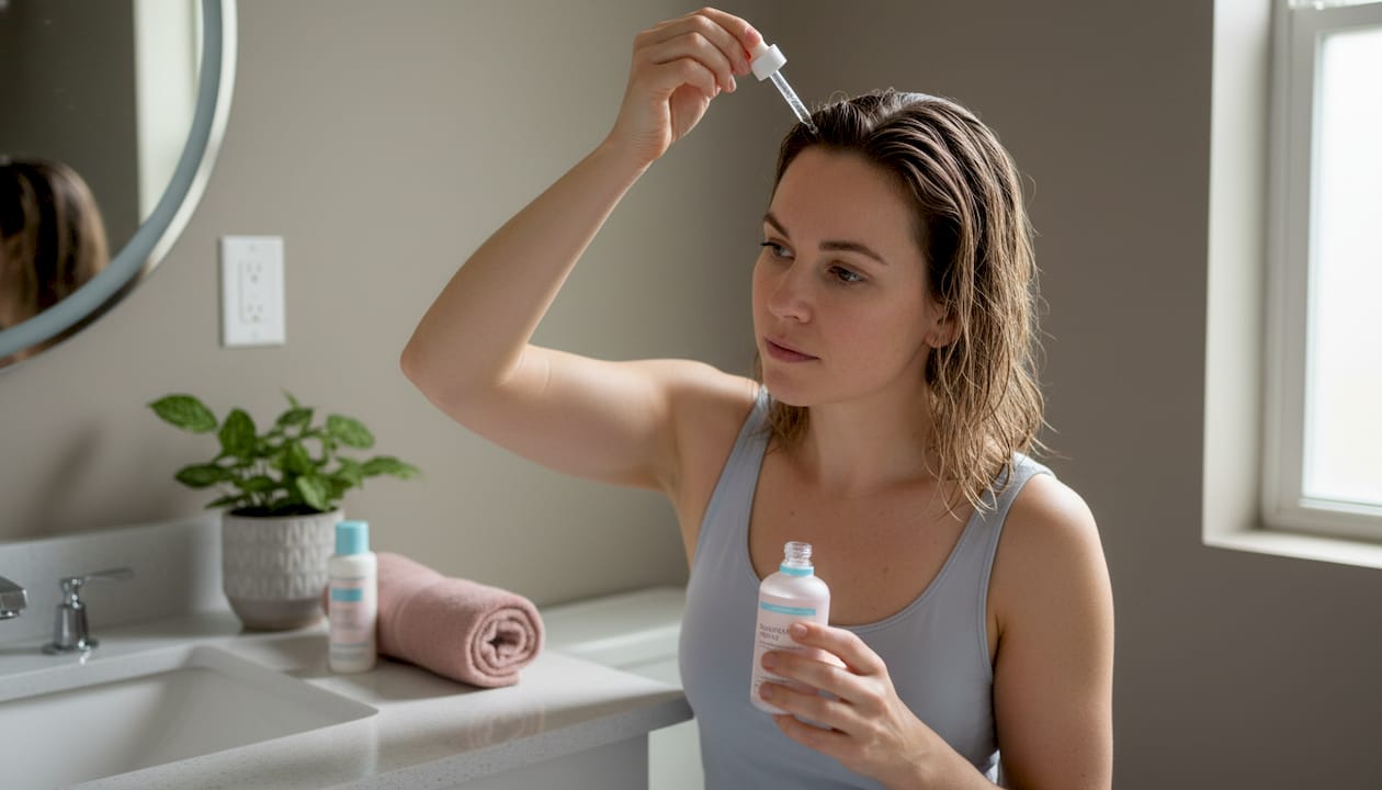 Applying hyaluronic acid serum to hair