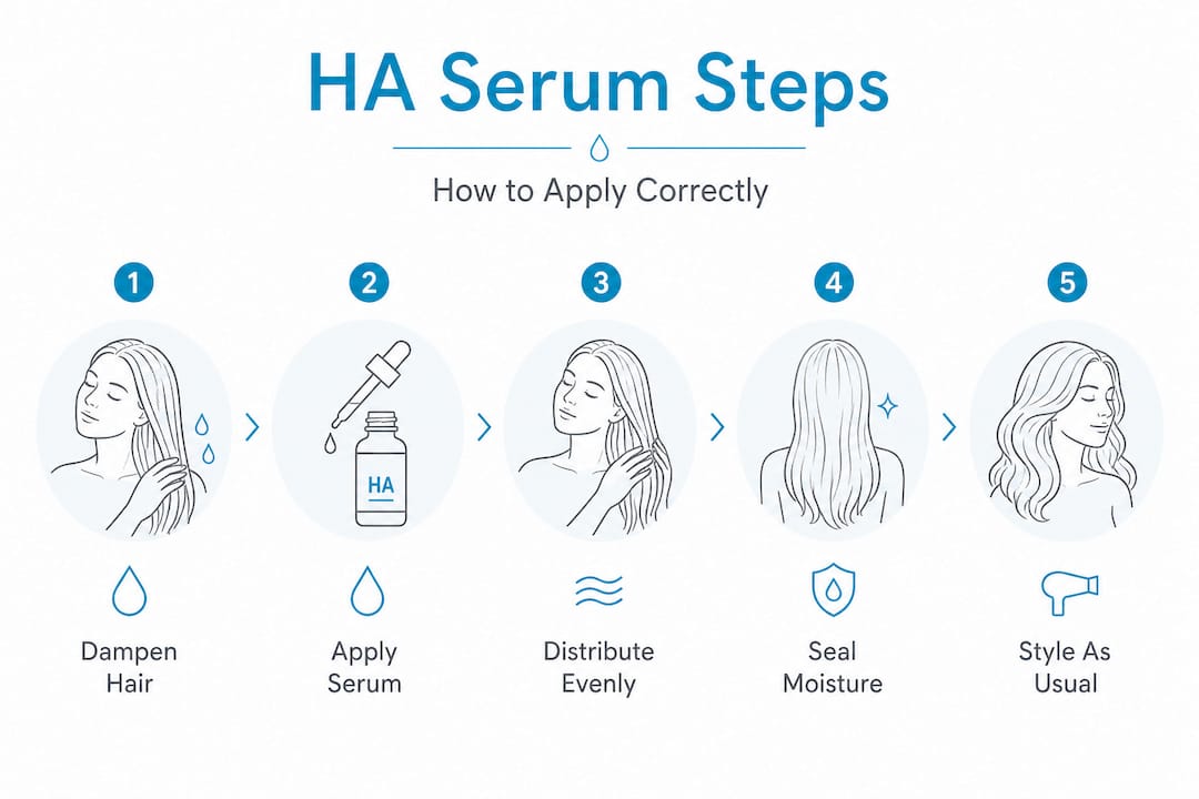 Step-by-step infographic for hyaluronic acid serum application