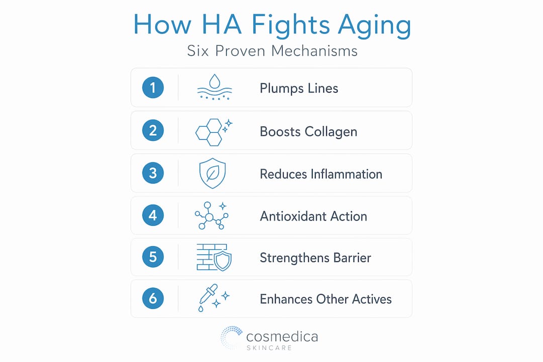 Infographic showing six hyaluronic acid anti-aging steps