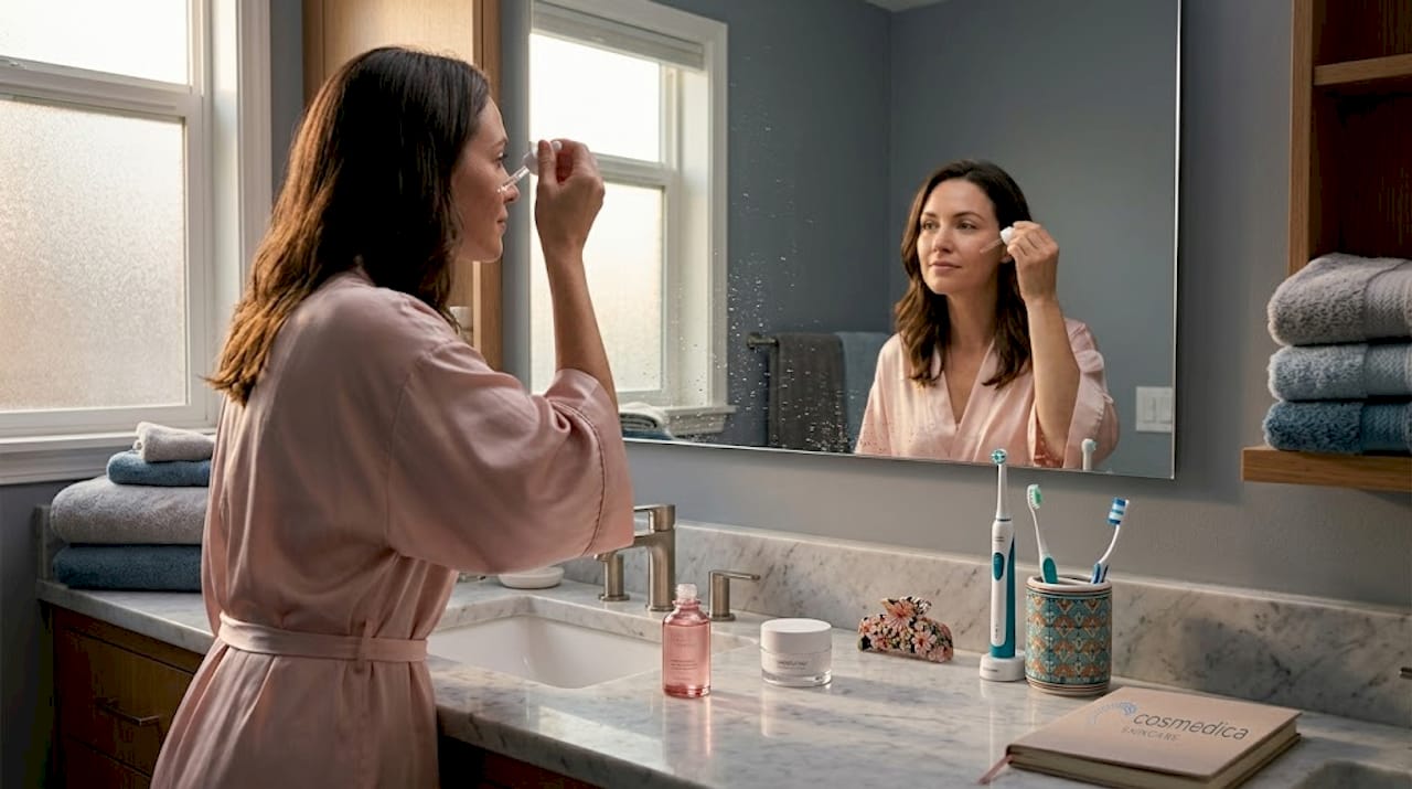 Woman applying serum during morning skincare routine