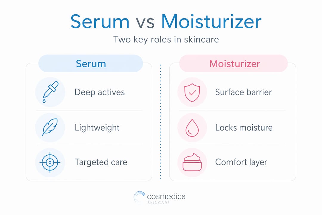 Infographic comparing serum and moisturizer features