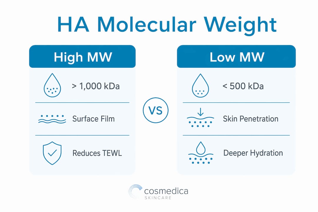 Infographic comparing high and low molecular weight HA benefits