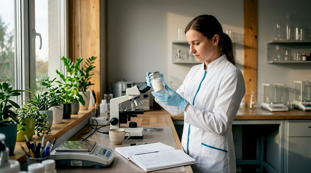 Lab technician handling Tremella mushroom extract