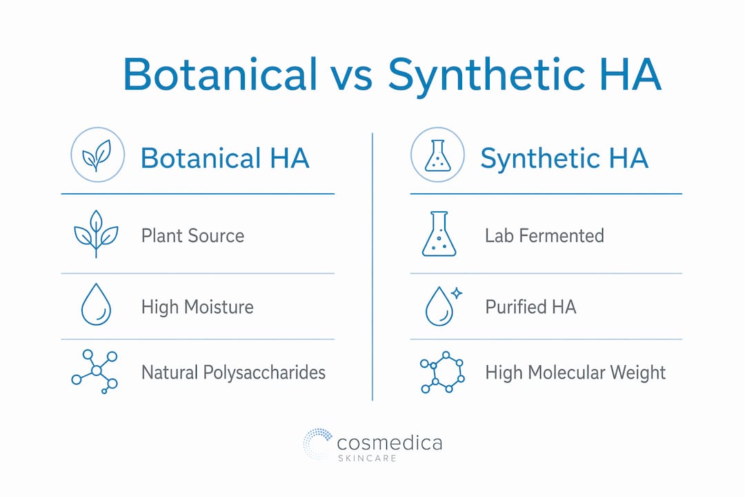 Infographic comparing botanical and synthetic hyaluronic acid