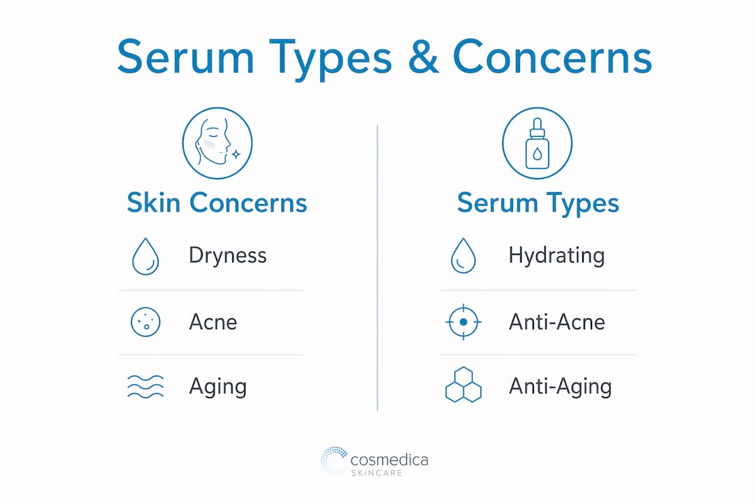 Infographic comparing serum types to skin concerns