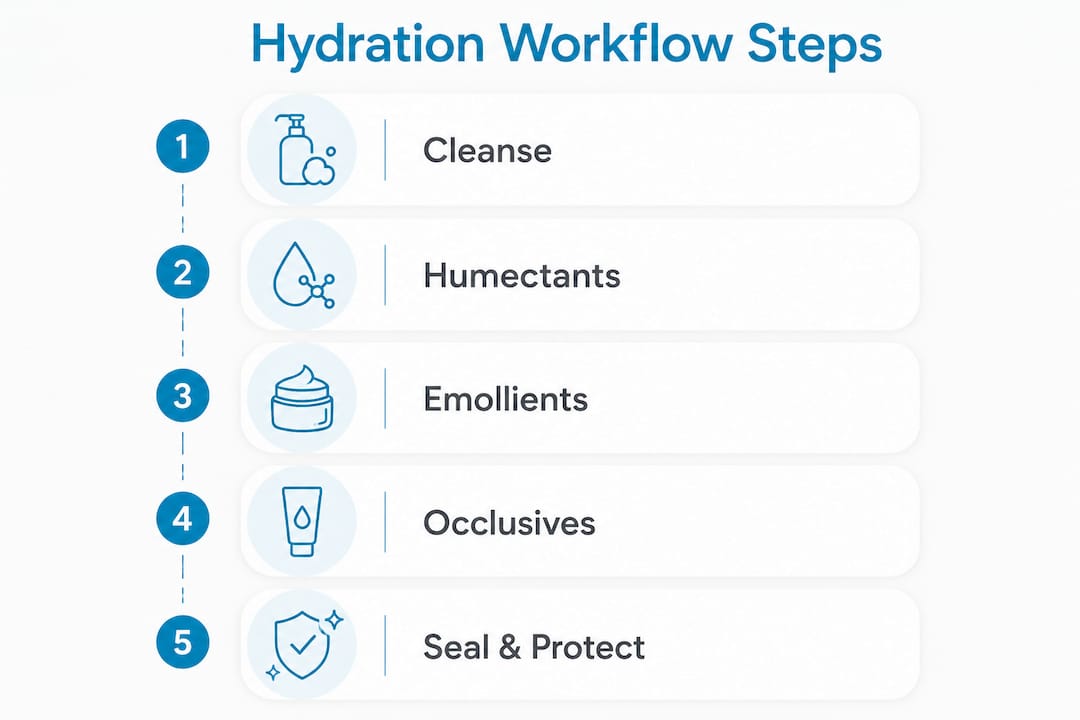 Infographic showing step-by-step skin hydration workflow