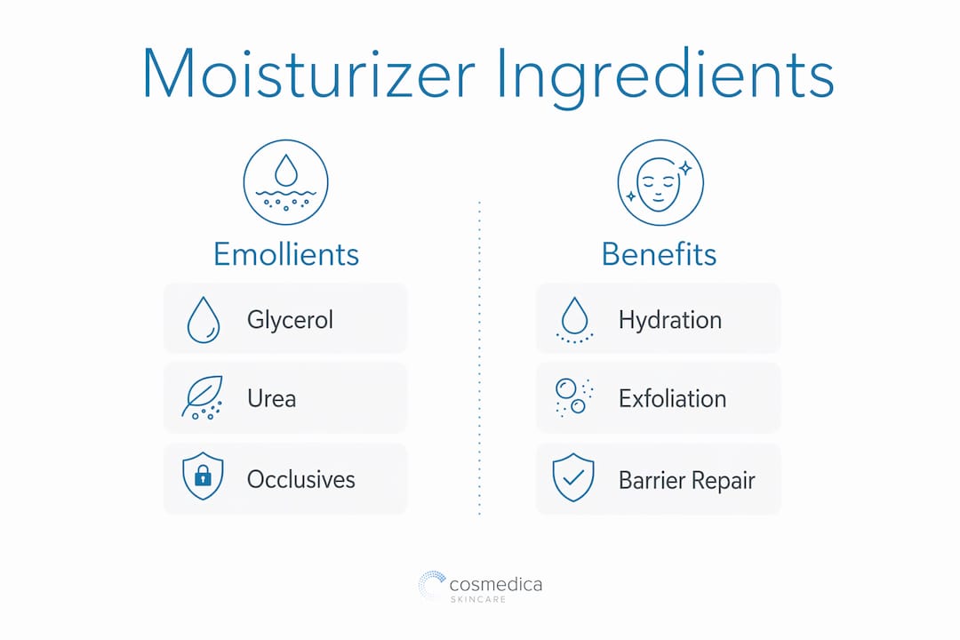 Infographic comparing moisturizer ingredients and benefits