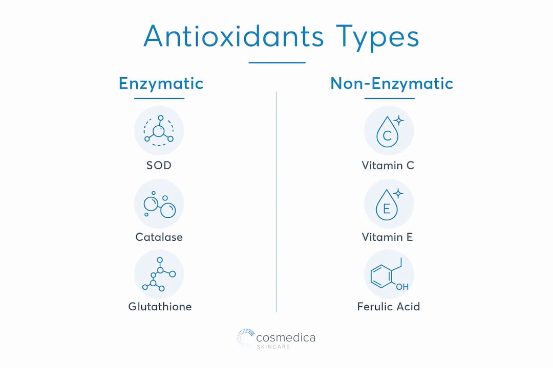 Infographic comparing enzymatic and non-enzymatic antioxidants