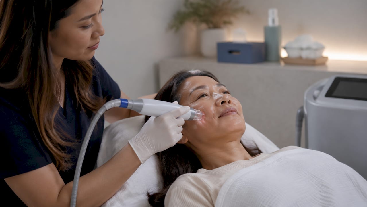 Patient receiving fractional laser skin resurfacing treatment