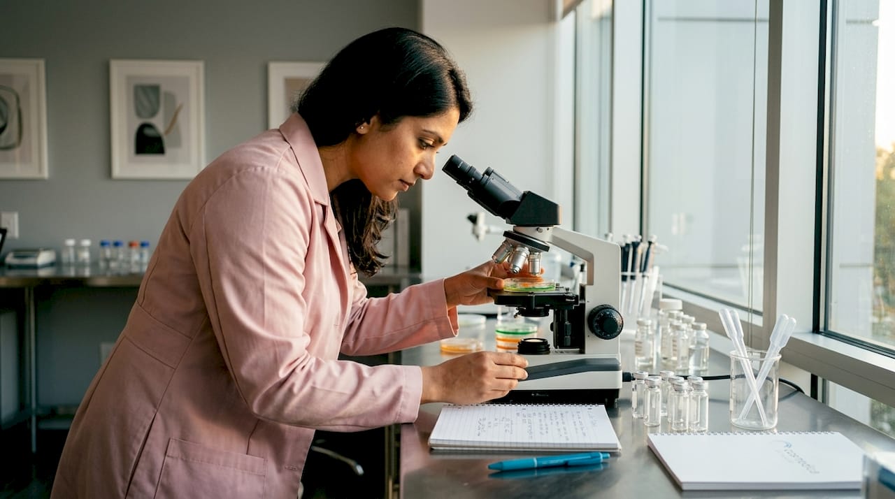 Scientist examining skin microbiome in lab