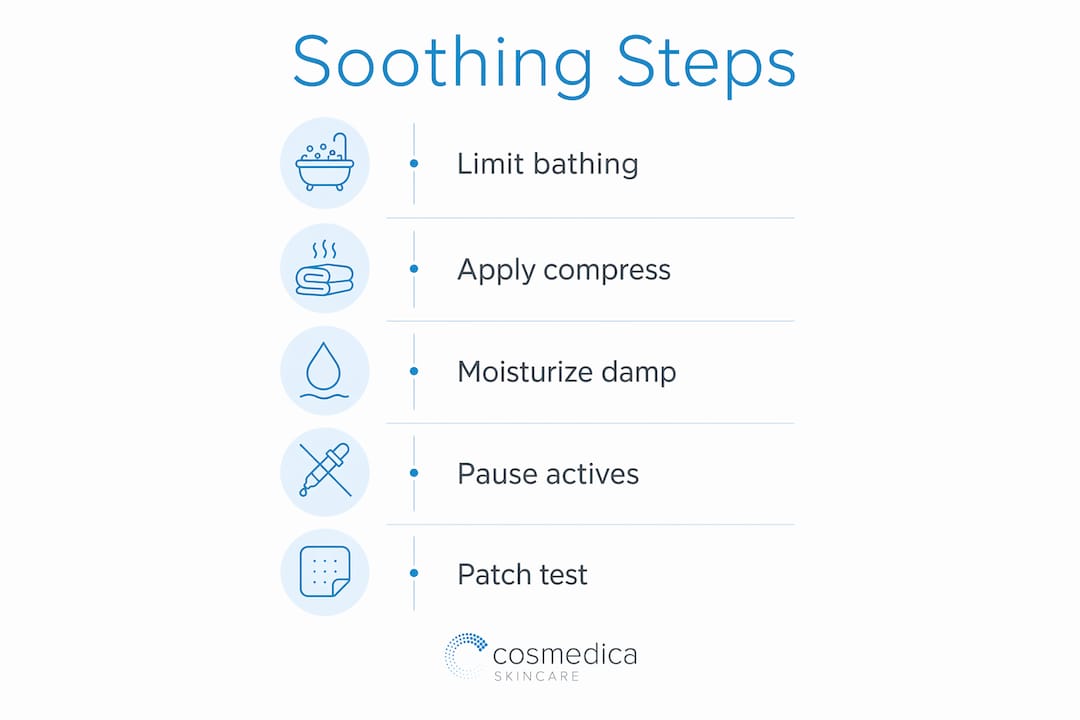 Infographic showing steps to soothe irritated skin