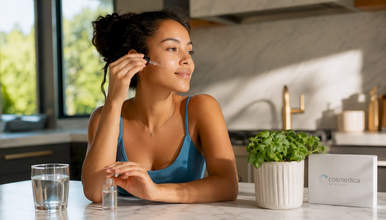 Woman applying hydrating skin serum