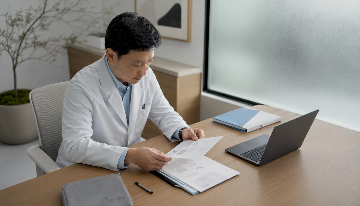 Dermatologist reviewing skin treatments