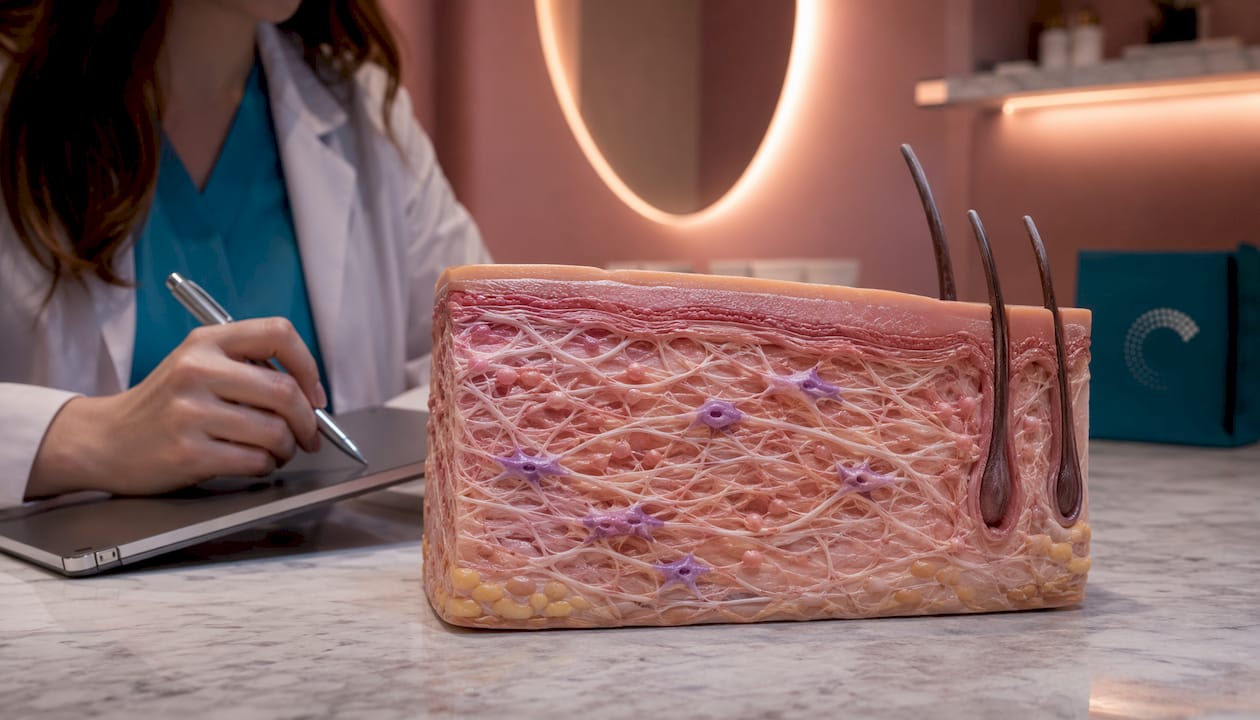 Close-up dermatology model of skin matrix components