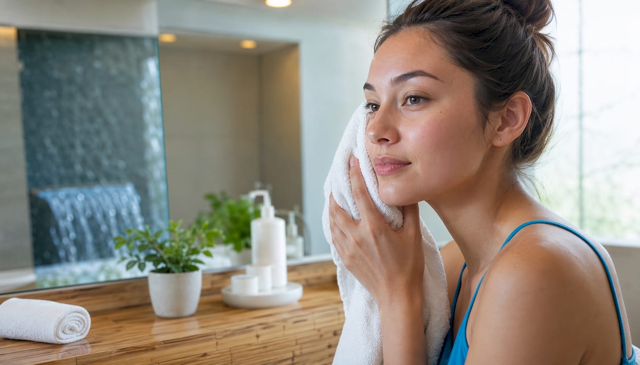 Person wiping face after wash test