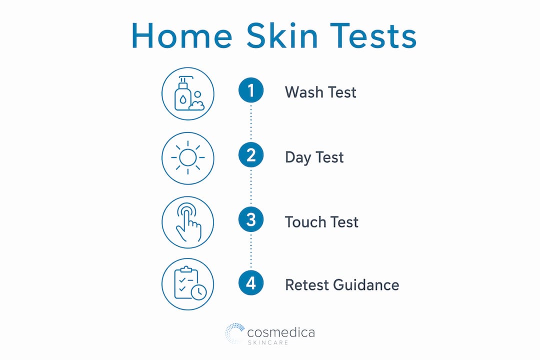 Infographic showing four home skin type test steps