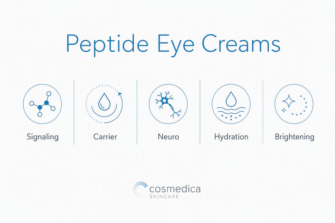 Infographic showing hierarchy of peptide types for eye creams