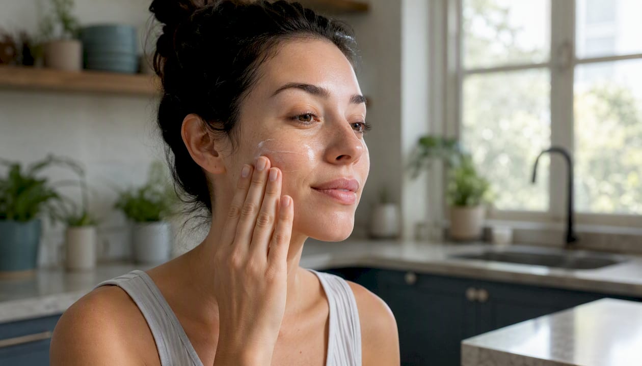 Dabbing humectant serum on skin