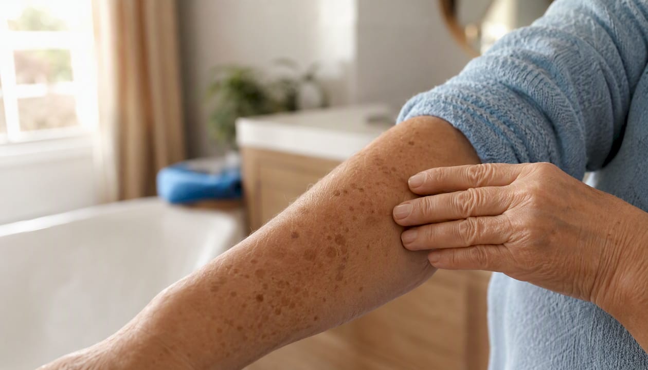Close-up of skin with visible age spots