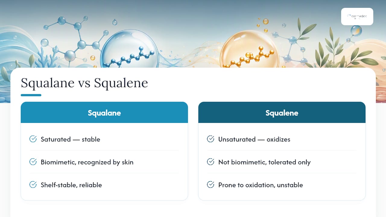 Comparison diagram of squalane versus squalene properties