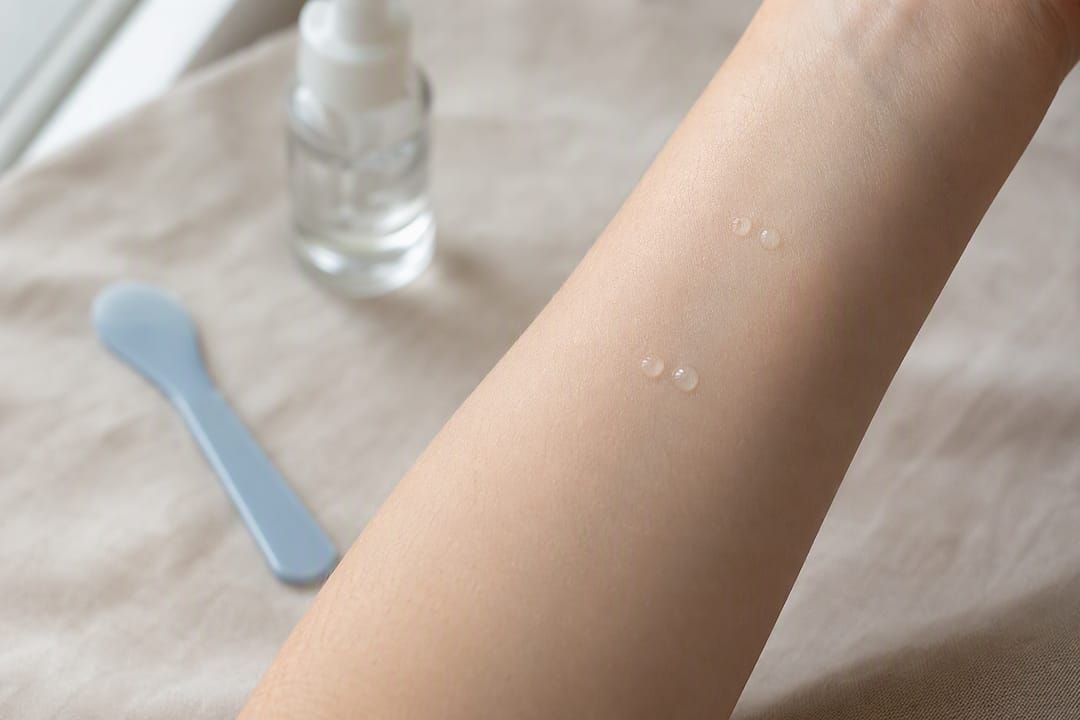 Patch testing serums on forearm