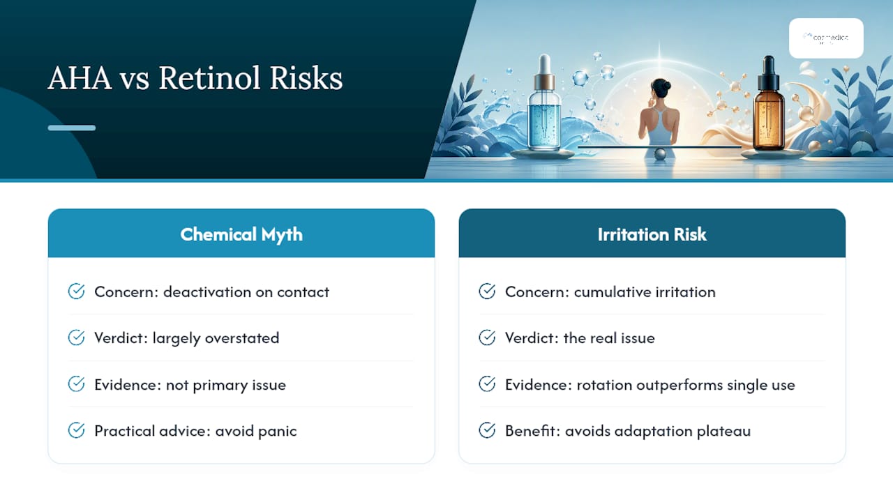 Diagram comparing AHA and retinol interaction and irritation