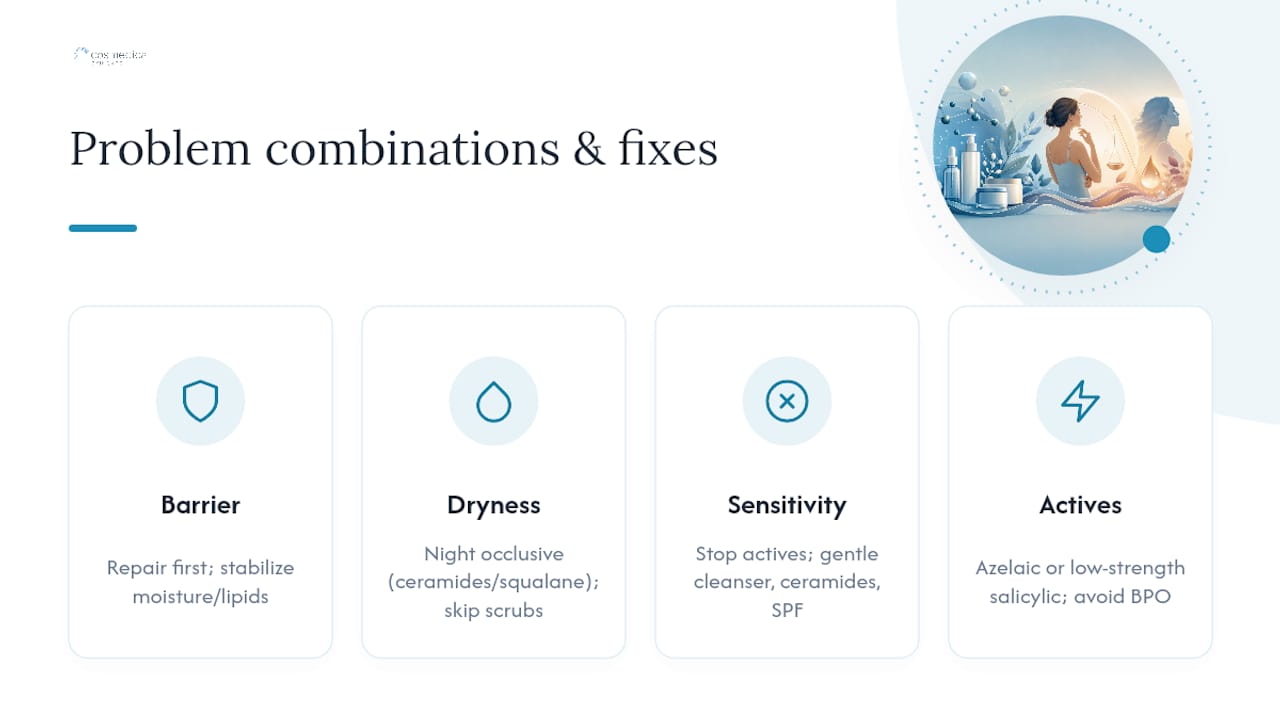 Diagram illustrating skin issues with corresponding care strategies