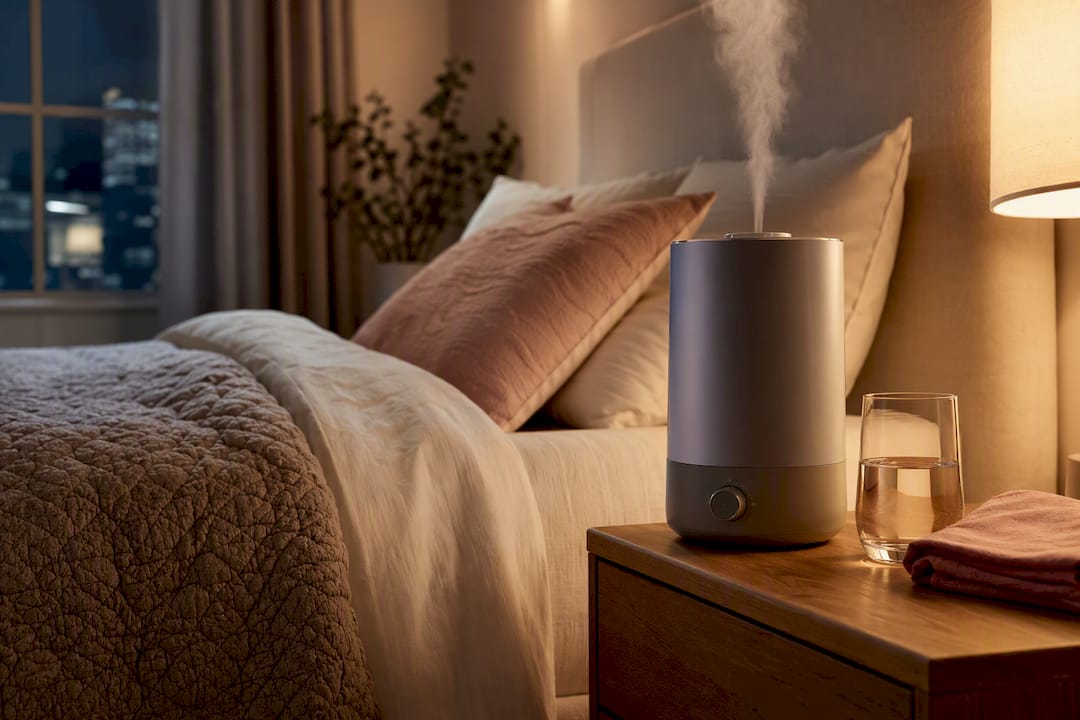Bedside humidifier supporting nighttime hydration