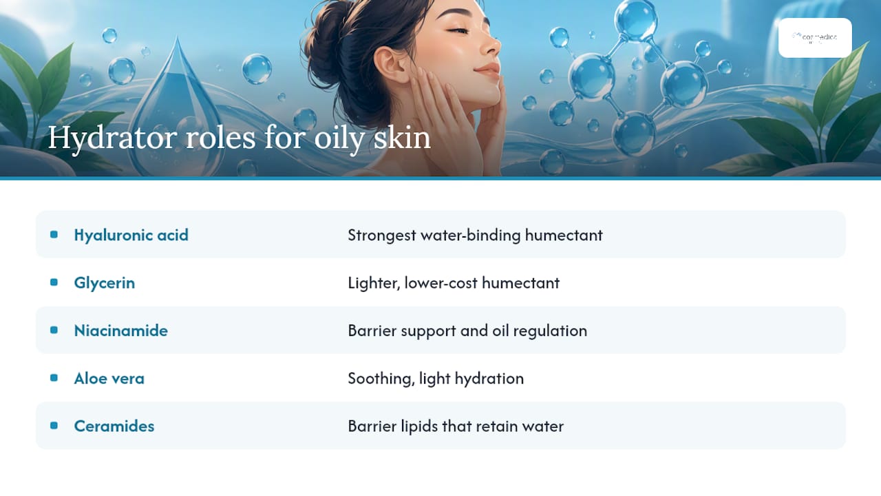 Comparison of five oily-skin hydrators