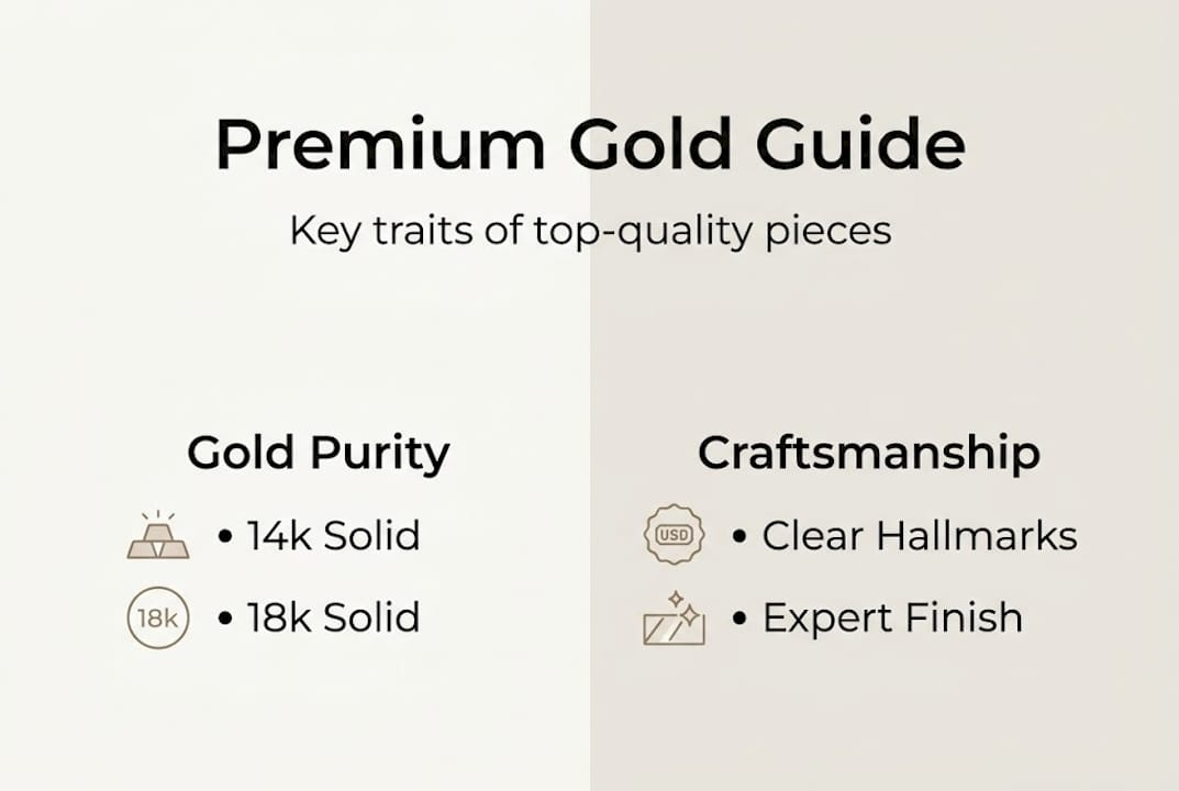 Infographic outlining premium gold jewelry traits