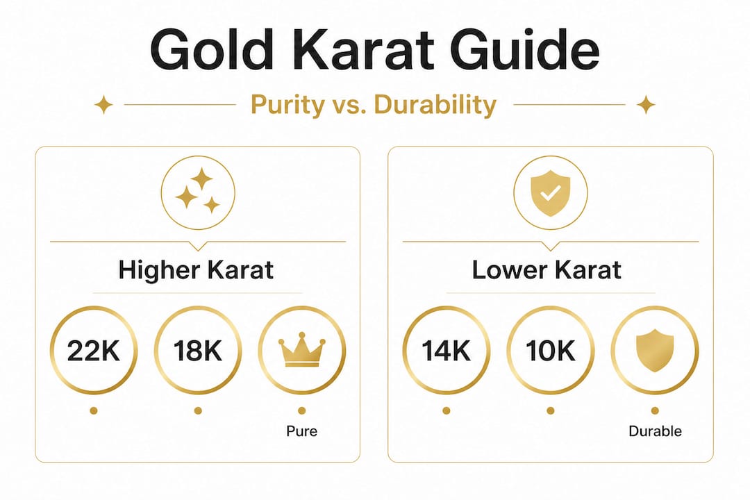 Infographic comparing gold purity and durability by karat