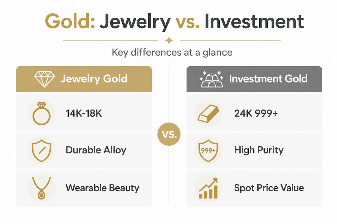 Infographic comparing jewelry gold and investment gold