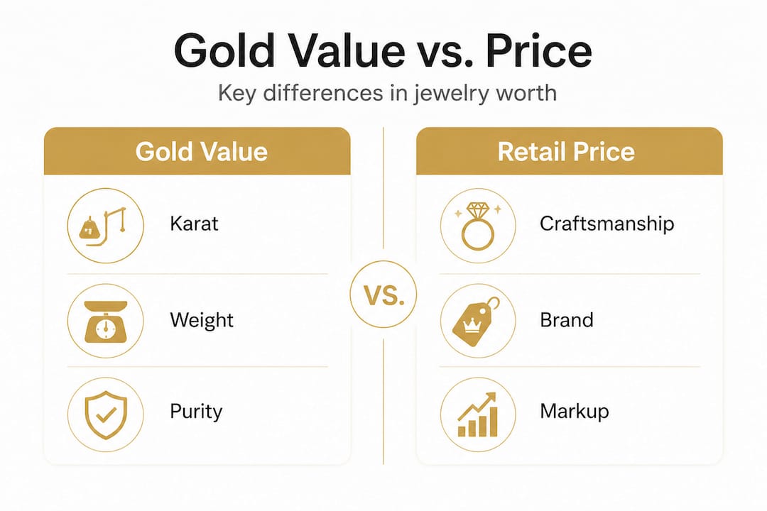 Infographic comparing gold value and retail price