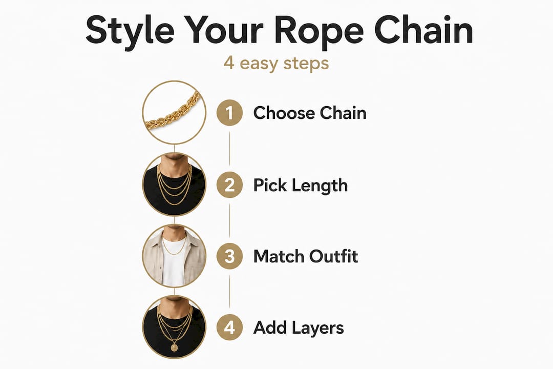 Infographic with rope chain styling steps