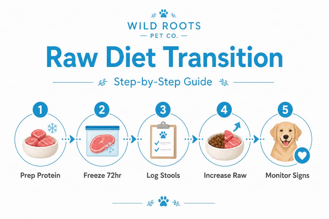 Infographic with dog raw diet step-by-step guide