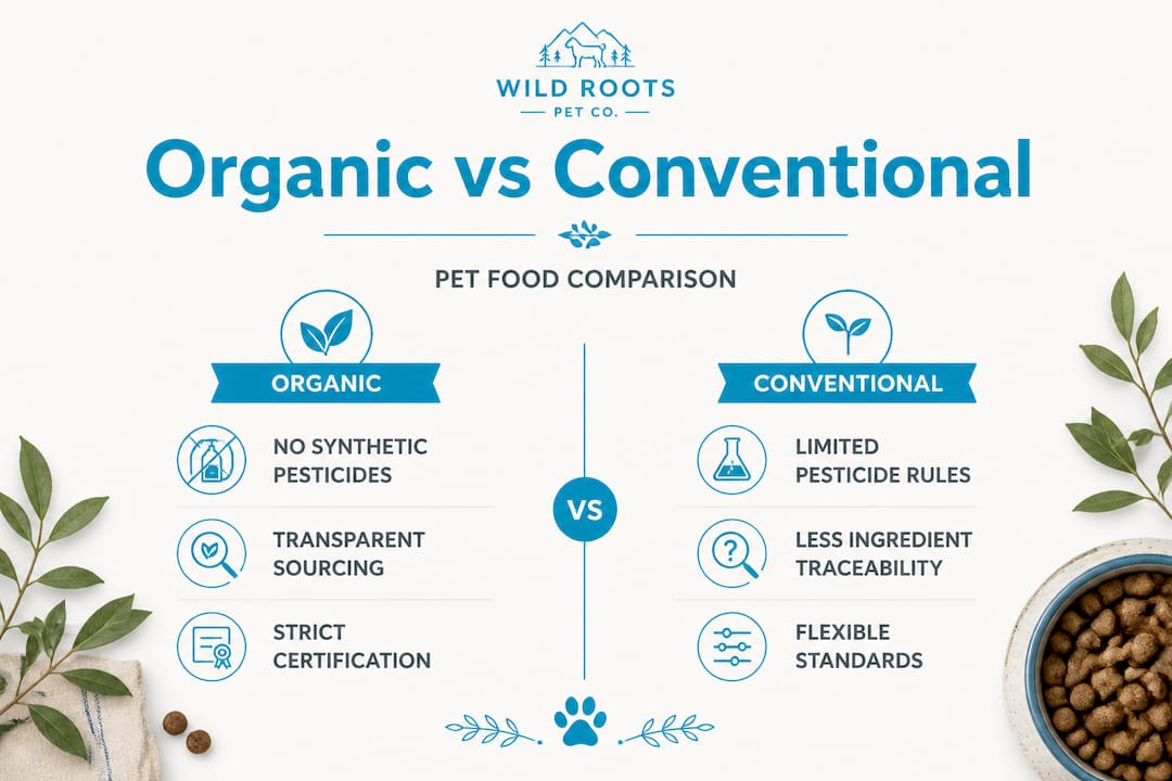 Infographic comparing organic and conventional pet food