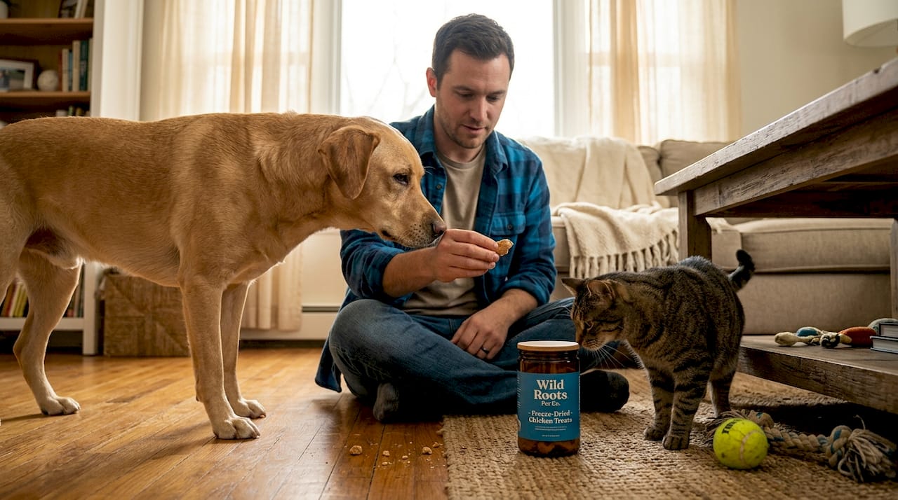 Owner giving pets single-ingredient treats