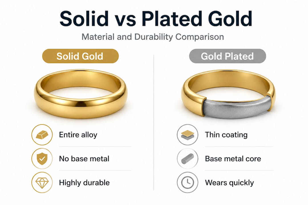 Infographic comparing solid gold and plated jewelry