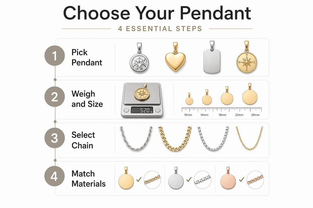 Infographic of four steps to choose pendant necklace