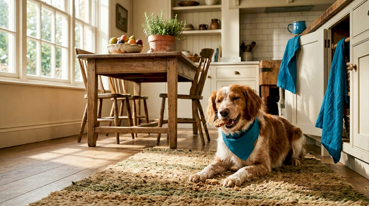 Dog eating homemade peanut butter biscuit