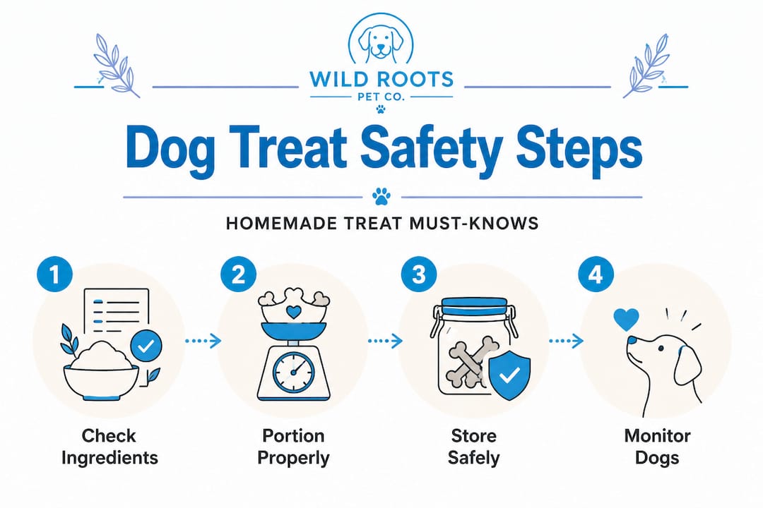 Infographic with four dog treat safety steps