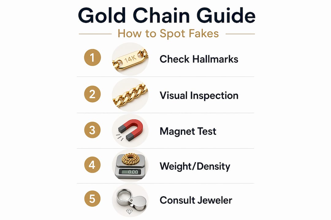 Infographic summarizing gold chain authentication steps