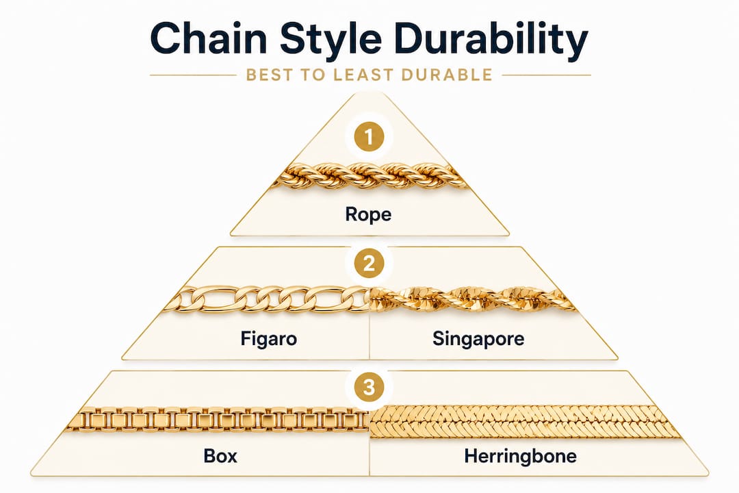 Gold chain styles durability pyramid infographic